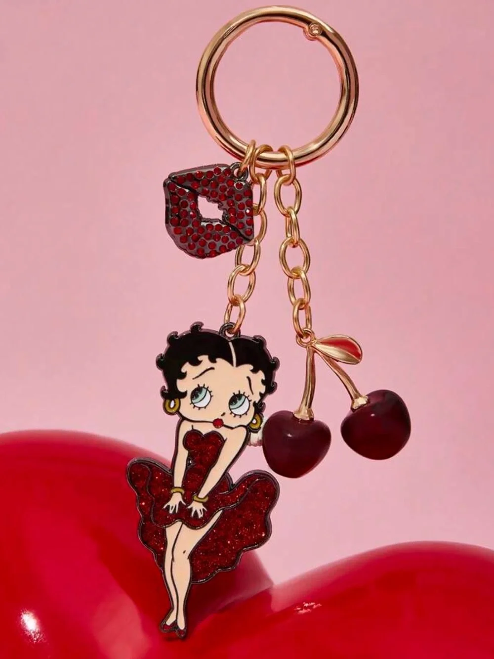 Betty Boop Metallic Red Glitter Cherry Charm Keychain NEW 🏷️